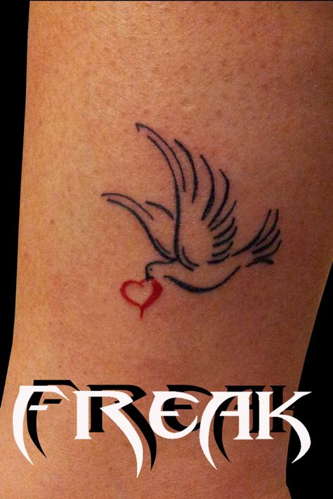 Red Dove Tattoo, Cross Heart Tattoos, Heart Tattoos With Names, Tattoos With Names, Red Heart Tattoos, Dove Tattoos, Dove Tattoo, Tattoo Heart, Flying Together