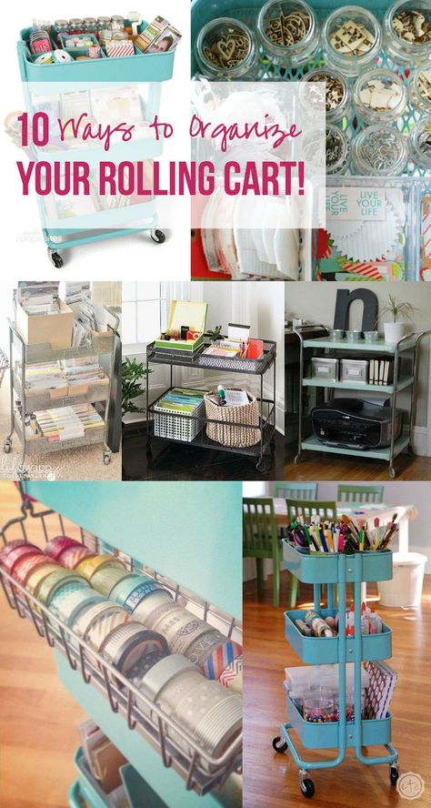 10 Ways to Organize your Rolling Cart! with Happily Ever After, Etc. Metal Cart Organization, Sewing Cart Organization, Craft Cart Organization Organizing Ideas, Storage Cart Organization, Rolling Cart Makeup Organizer, Cart Organization Ideas Bedroom, Craft Cart Ideas, Rolling Cart Ideas, Craft Cart Organization