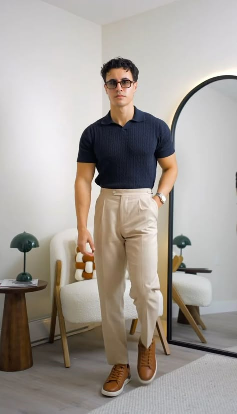 Summer Elegance: Old Money Style Guide 20 Ideas - mens-club.online Tan Outfit Men Street Styles, Brandon Balfour Outfits, Semi Formal Outfit For Men, Grwm Men, Khaki Pants Outfit Men, Khaki Pants Outfit, Polo Shirt Outfits, Summer Elegance, Polo Outfit