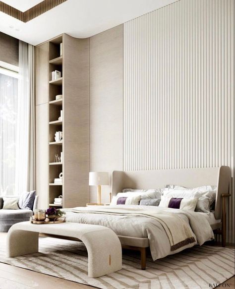 Curved Headboard Design, Headboard Design, Stairs Design Modern, Curved Headboard, Beige Bedroom, Home Design Living Room, Residential House, White Rooms, Small Room Bedroom