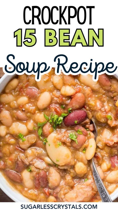 Warm up your dinner routine with this simple and delicious crockpot 15 bean soup! Made with nutritious beans and savory spices, this easy soup recipe is perfect for busy weeknights. Experience the comfort of a hearty meal without the hassle of multiple pots and pans. Ideal for easy winter soups and one-pan meal enthusiasts. Crockpot 15 Bean Soup, Quick Fall Dinner, Bean Soup Crockpot, 16 Bean Soup, Easy Winter Soups, Soup With Beans, Beans And Lentils, Easy Soup Recipe, 15 Bean Soup