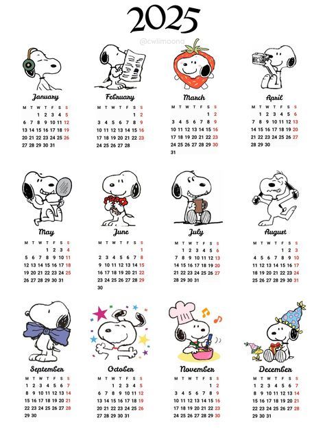 Snoopy Calendar, 2000s Kids Shows, Hello Kitty Guitar, Free Printable Calendar Templates, Cute Calendar, Snoopy Pictures, Fall Dog, Printable Calendar Template, 2025 Calendar