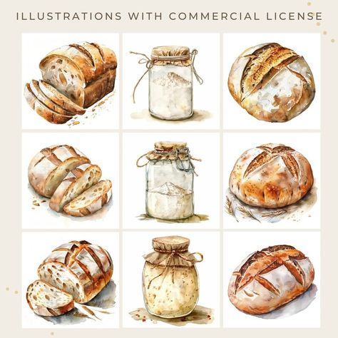 Bread Baker Clip Art Collection With Watercolor Sourdough, Ideal for Junk Journal and Watercolor Food Designs, Perfect for Paper Craft - Etsy Sourdough Watercolor, Baking Watercolor, Bread Watercolor, Watercolor Food Art, Salt Watercolor, Watercolor Food Illustration, Watercolor Food, Bread Baker, Loose Watercolor