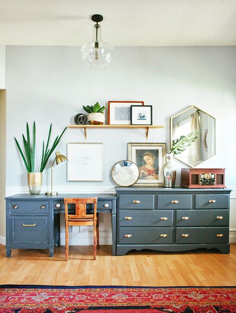 Entryway + Office Makeover | In Honor Of Design Dresser In Office, Chic Workspace, Maximalist Home, Entryway Office, Design Page, Table Office, How To Install Wallpaper, Renovation Design, Office Makeover