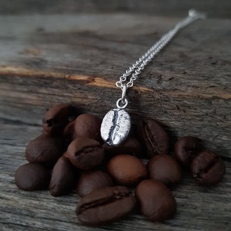 Bean Earrings, Bean Necklace, Coffee Jewelry, Coffee Bean Earrings, Homemade Necklaces, Silver Metal Clay, Gift Box For Men, Tiny Pendant, Natural Coffee