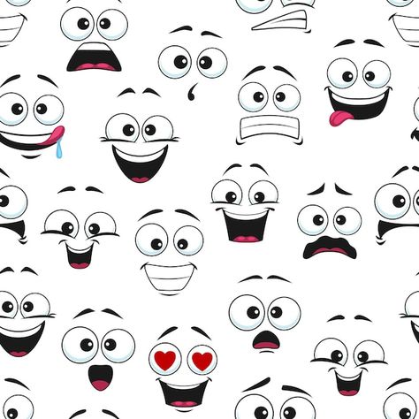 Premium Vector | Cartoon happy faces with different expressions. vector illustrations Happy Cartoon Face, Happy Faces Drawings, Laughing Expression Drawing, Cartoon Face Expressions, Smile Drawing Reference, Happy Face Cartoon, Happy Face Drawing, Comic Doodle, Cartoon Faces Expressions