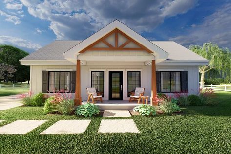 Cottage House Plan - 2 Bedrooms, 2 Bath, 988 Sq Ft Plan 32-156 Compact House, A Small House, Ranch Style House Plans, Farmhouse Style House Plans, Small House Plan, Farmhouse House, Ranch Style Homes, House Plans Farmhouse, Modern Farmhouse Plans