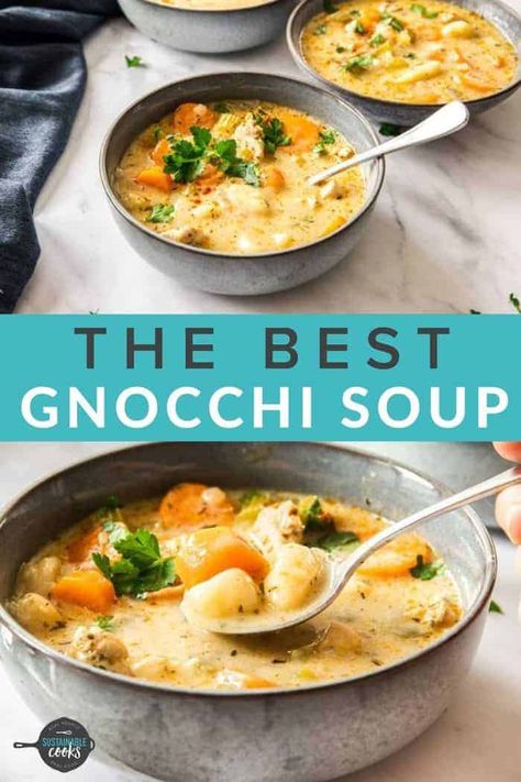 A big bowl of Instant Pot Chicken Gnocchi Soup is pure delicious comfort food. This soup has an amazing and flavorful creamy broth paired with veggies and delicious chicken. No pressure cooker? No problem! You’ll also find directions to make this soup on the stovetop. Instant Pot Gnocchi Soup, Easy Gnocchi Soup, Instant Pot Gnocchi, Instant Pot Chicken Gnocchi, Instant Pot Chicken Gnocchi Soup, Chicken Gnocchi, Chicken Gnocchi Soup, Gnocchi Soup, Pressure Cooker Chicken