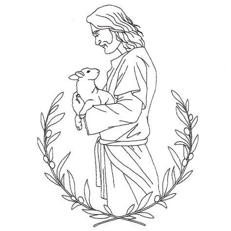 Embroidery Patterns Free Printables, Jesus With Lamb, Good Shepherd Jesus, Christian Embroidery, Sheet Metal Art, Freestanding Lace Embroidery, Bible Coloring Pages, Catholic Kids, Good Shepherd