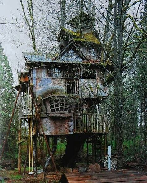 Haunted Treehouse Casa Hobbit, Tree House Kids, Cool Tree Houses, Tree House Designs, Abandoned House, This Old House, Abandoned Mansions, Abandoned Buildings, Abandoned Houses