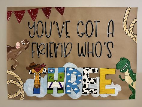 Toy Story Birthday Banner, Woody, Buzz Lightyear, Painted Banner, Kraft Paper Banner, Custom Hand Painted, Party Sign - Etsy Toy Story Birthday Banner, Toy Story Banner, Kraft Paper Banner, Story Banner, Painted Banner, Toy Story Theme, Baby Birthday Themes, Third Birthday Party, Toy Story Birthday Party