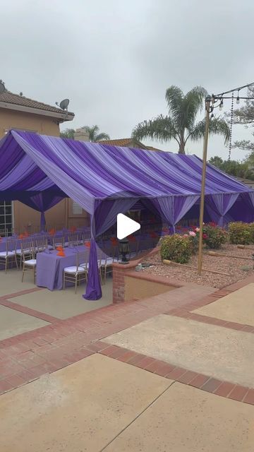 Party Powers | Event Rentals, Tent Draping, Balloons & More on Instagram: "20x30 & 20x20 Naked Tent Drapes 💜 . What’s naked tent draping?  It’s a tent frame with pole covers but with no tarp on top so the drapes can be seen from the outside.  . #hennaparty #mehndiparty #naked #tent #frame #draping #purple #lilac #drapes" How To Drape A Tent With Fabric, Pooh Wedding, Party Tent Decorations, Outdoor Tent Party, Tent Draping, Mehndi Party, Tent Fabric, Tent Decorations, Henna Party