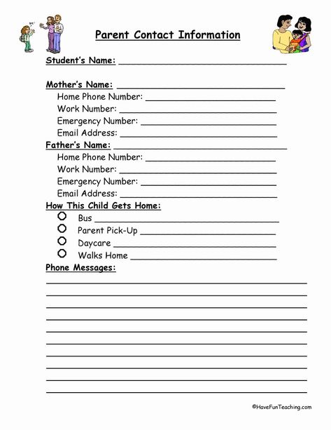 Contact Information form Template Fresh Student Information Sheets Emergency Contact Form, Information Template, Area And Perimeter Worksheets, Parent Contact, Survey Template, Passport Wedding Invitations, Thanksgiving Math, Have Fun Teaching, First Grade Activities