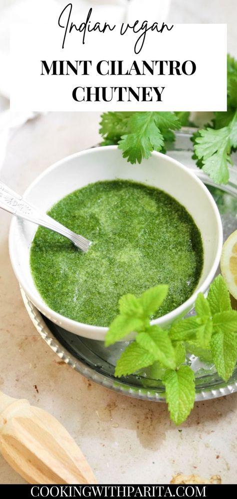 Mint Cilantro Chutney Green Chutney Recipe, Indian Chutney Recipes, Coriander Chutney, Cilantro Chutney, Mint Chutney, Mint Sauce, Chutney Recipe, Green Chutney, Indian Street Food