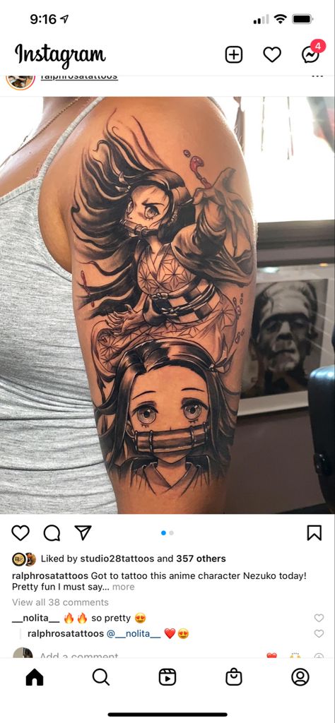 Anime Tattoos Nezuko, Nezuko Demon Form Tattoo, Demon Slayer Tattoo Black And White, Demon Slayer Tattoo Ideas Nezuko, Demon Slayer Tattoo Nezuko, Demon Slayer Nezuko Tattoo, Nezuko Tattoo Ideas, Nezuko Tattoo Design, Demon Slayer Tattoo Ideas