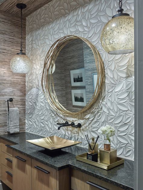 Hilltop Prairie Style - Transitional - Powder Room - Nashville - by Scott Wilson Architect, LLC | Houzz Table Top Wash Basin Ideas In Hall, Table Top Wash Basin Ideas In Living Room, Dining Hall Wash Basin Design, Wash Basin Ideas In Hall, Tiles Design For Hall, Unique Bathroom Mirrors, Modern Pedestal Sink, Rustic Bathroom Mirrors, Decorative Bathroom Mirrors