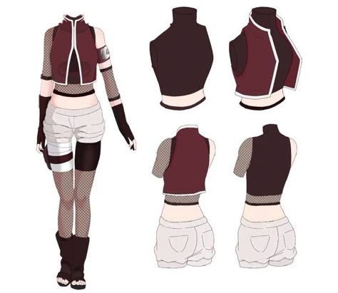 Naruto Oc Clothes Ideas, Naruto Kunoichi Outfit, Naruto Female Outfits, Anime Kunoichi Outfit, Female Ninja Outfit, Naruto Oc Female Outfit, Naruto Ninja Outfits, Naruto Outfits Female Design, Naruto Oc Outfit Ideas