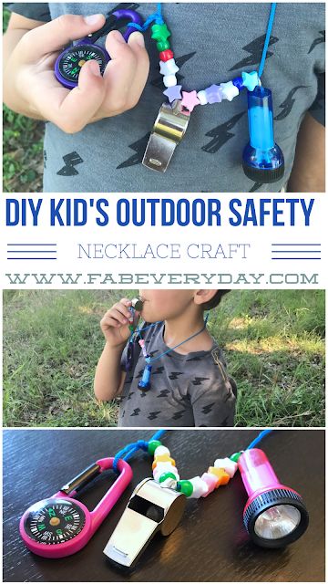 It is important to teach kids some basic outdoor safety and survival skills, whether for camping or just spending time outdoors. This easy DIY craft project is a fun way to discuss outdoor safety tips with children while they assemble their own fun and functional DIY outdoor safety necklace for kids. Survival Necklace, Camping Safety, Girl Scout Camping, Scout Camping, Family Camping Trip, Camp Fire, Diy Camping, Camping Games, Wilderness Survival