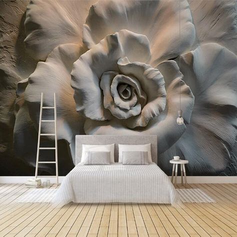 Mud Sculpture Flower Wallpaper Wall Sticker Mural - Wallpaper Walls Bedroom, Look Wallpaper, Large Wall Murals, 3d Wall Murals, Rose Flower Wallpaper, Custom Murals, Rose Wall, Decoration Inspiration, Wallpaper Living Room