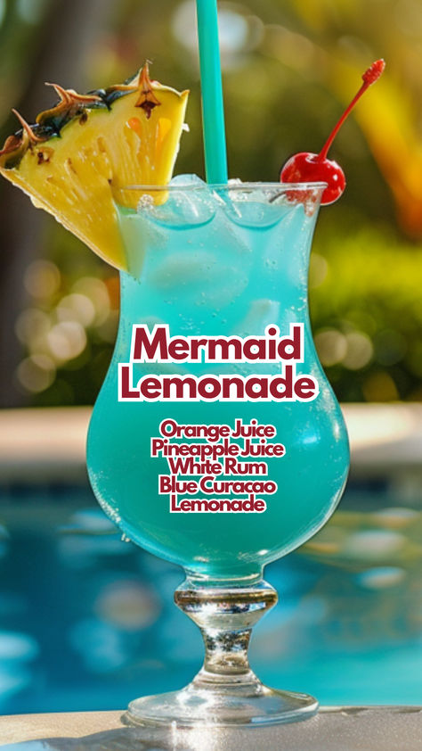 Mermaid Lemonade Summer Party Food Ideas For Adults, Mermaid Drink Alcohol, Alcholic Drink Fruity, Cocktails With Lemonade, Blended Alcoholic Drinks, Cute Alcoholic Drinks, Tropical Drinks Recipes Alcohol, Blue Drinks Alcohol, Blue Cocktail Drinks