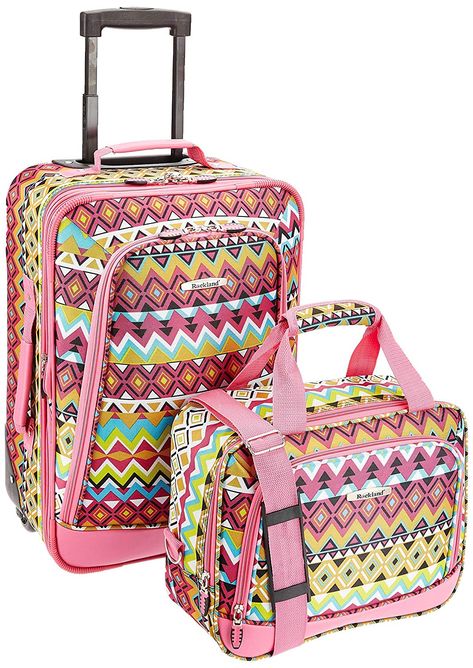 Amazon.com | Rockland Fashion Softside Upright Luggage Set, Pink Cross | Luggage Sets Kids Rolling Backpack, Roller Backpacks, Girls Luggage, Rockland Luggage, Baby Bag Backpack, Kids Totes, Best Luggage, Luggage Bags Travel, Travel Tote Bag