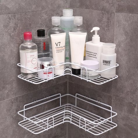 Bathroom Corner Shelf, Kitchen Accessories Storage, Bathroom Luxury, Porta Shampoo, Bathroom Storage Racks, Corner Storage, Corner Wall, Corner Shower, Shower Shelves