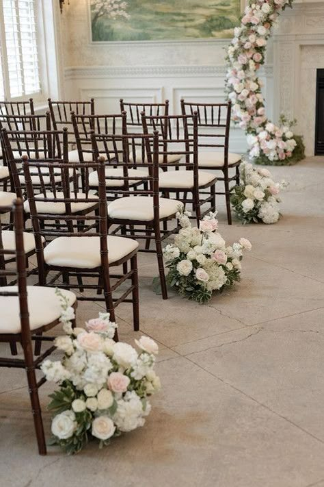 White Aisle Flowers, Church Wedding Decorations Aisle, Wedding Church Aisle, Graydon Hall Manor, Rose Gold White Wedding, Sage Green Wedding Colors, Nikah Decor, Aisle Decorations, Wedding Isles