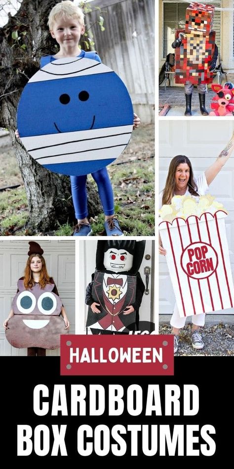 Halloween Costumes You Can Make With a Cardboard Box | Tonya Staab Halloween Box Costumes, Halloween Costumes Made From Boxes, Diy Box Halloween Costumes, Amazon Box Halloween Costume, Box Costumes For Adults, Cardboard Costume Ideas, Diy Halloween Costumes Cardboard, Cardboard Costumes Diy Easy, Halloween Costumes Cardboard