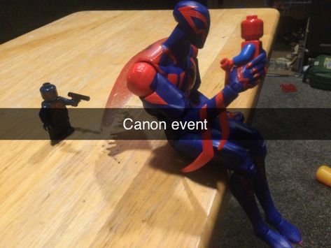 Spider-Man 2099 tries to make out with Lego Spider-Man but Lego Spider-Man 2099 stops him Canon Event Spiderman, Canon Event, Black Spiderman, Man Stuff, Spider Verse, Film Movie, Soundtrack, Canon, Spiderman