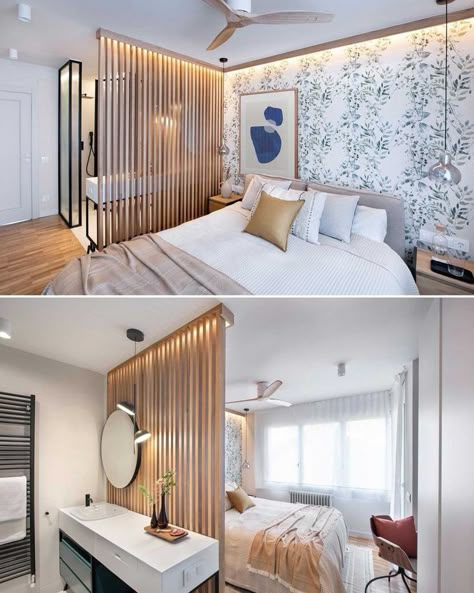 Open Plan Bedroom And Bathroom, Open Plan Bathrooms, Bar Mini, Bedroom Ensuite, Hotel Room Design, Open Plan Living Room, Small Bedrooms, Couple Bedroom, Loft Conversion