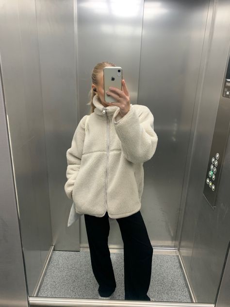 teddy coat, emma chamberlain outfits, arket furry jacket, puffer jacket, teddy jacket, hailey bieber style, rosie huntintong-whitley style, outfits, skirt, skirt outfit, black skirt, black chanel boots, cowboy boots, White Teddy Shacket Outfit, Teddy Zip Up Jacket Outfit, Oversized Teddy Jacket Outfit, Cozy Jacket Outfit, How To Style Teddy Jacket, Fluffy Puffer Jacket Outfit, Teddy Puffer Jacket Outfit, Outfit With Fluffy Jacket, Teddy Jacket Outfit Aesthetic