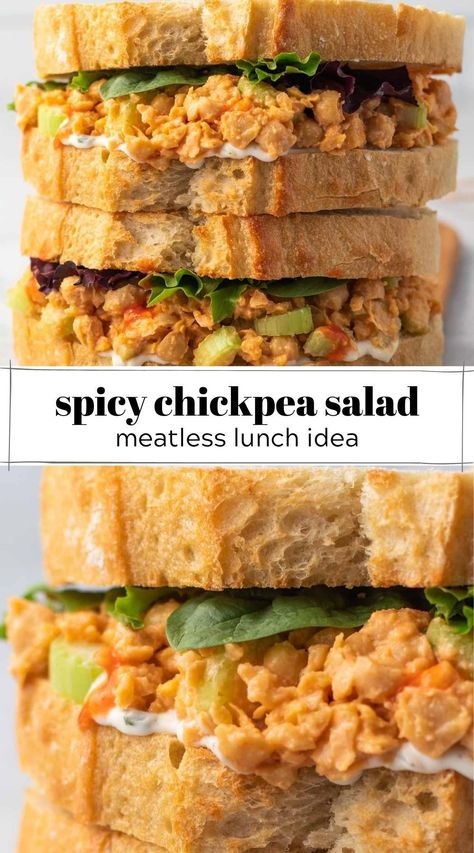 Buffalo Chickpea Salad Sandwich, Vegan Chickpea Sandwich Recipes, Buffalo Chickpea Sandwich, Vegetarian Sandwich Spreads, Chickpea Mash Sandwich, Spicy Chickpea Recipes, Chickpea Sandwich Filling, Cold Lunch Vegetarian, Spicy Chickpea Salad