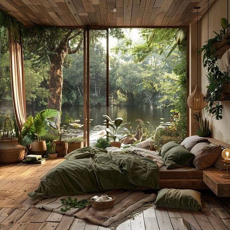 Кровать Aesthetic Bedroom Nature, Earthy Room Inspiration, Zen Aesthetic Bedroom, Nature Aesthetic Home Decor, Themed Airbnb Ideas, Natural Interior Design Earth, Nature Home Aesthetic, Bedroom Earth Tones, Waterfall Bedroom