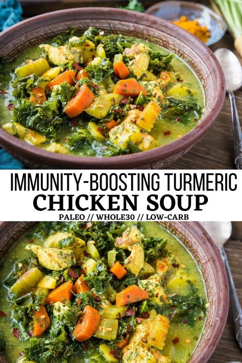 Turmeric Chicken Soup, Recipe With Kale, Immunity Soup, Recipes Kale, Paleo Chicken Soup, Chicken And Vegetable Soup, Turmeric Soup, Turmeric Chicken, Vegetable Soup With Chicken