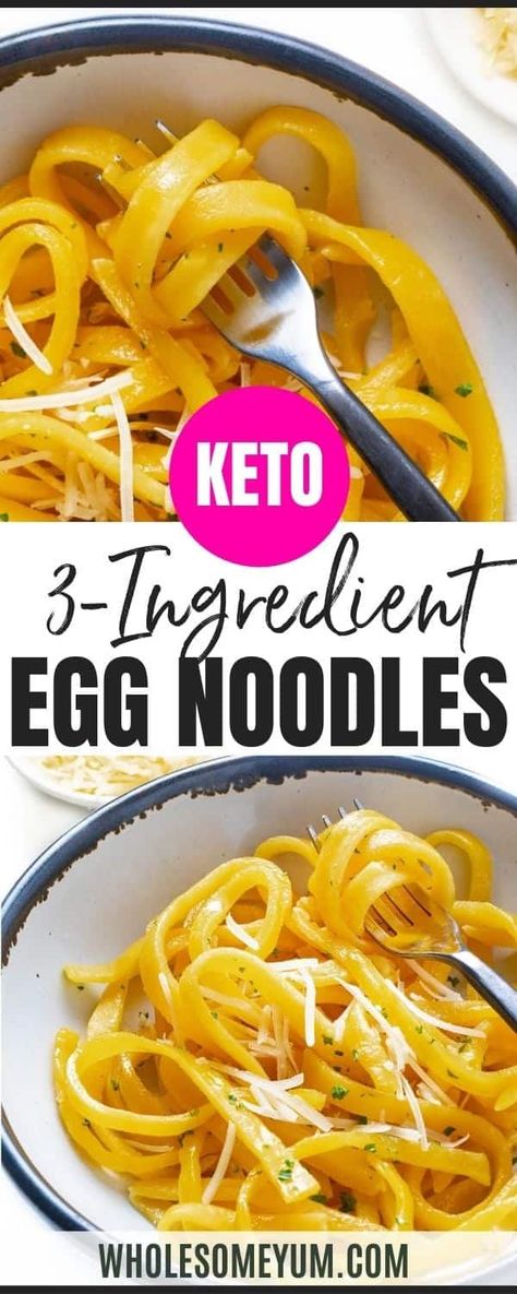 Keto Egg Noodles Recipe (Al Dente With 3 Ingredients!) | Wholesome Yum Keto Egg Noodles, Keto Pasta Noodles, Low Carb Pasta Recipes, Keto Pasta Recipe, Keto Noodles, Egg Noodle Recipes, Keto Pasta, Low Carb Noodles, Wholesome Yum