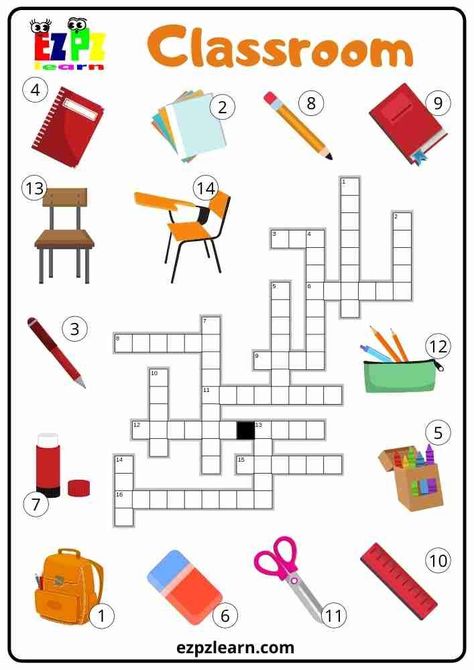 More fun with your teaching with Crosswords game topic Classroom school objects worksheets for ESL teachers using for kindergarten, preschool and so on you can either download or print directly from our website. English Crosswords, Ingles Kids, Word Puzzles For Kids, School Objects, Teach English To Kids, English Teaching Materials, English Activities For Kids, English Exercises, English Worksheets For Kids