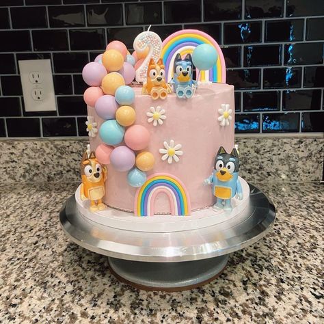 Birthday Cake Ideas 6 Year, Bluey Cake With Rainbow, Birthday Cake 4 Year Girl, Bluey Cake 2nd Birthday, Cake Ideas For 3 Year Girl, Bluey Birthday Cake Buttercream, Bluey 6th Birthday Party For Girl, Bluey Second Birthday Girl, Bluey 3rd Birthday Cake