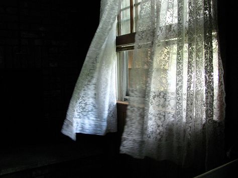 Curtains blowing in the breeze! Curtains Blowing, Watch The World Burn, Nursery Curtains, Rustic Curtains, Old Room, Lace Curtains, Window View, White Curtains, Open Window