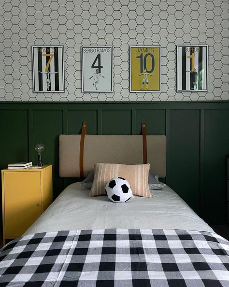 Soccer Bedroom Decor, Boys Soccer Bedroom, Football Theme Bedroom, Soccer Themed Room, Boys Football Bedroom, Soccer Themed Bedroom, Soccer Bedroom, Soccer Room, Football Rooms