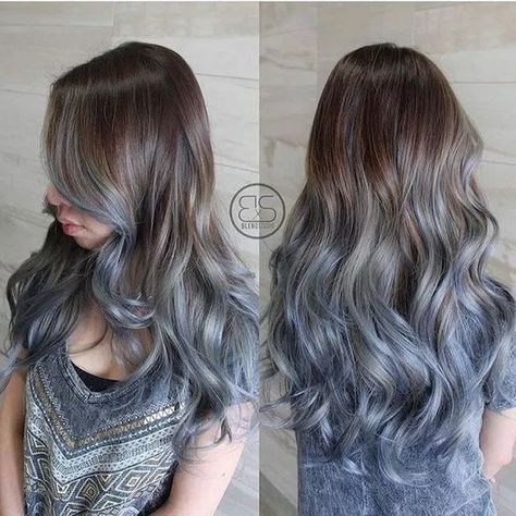 Blue Balayage, Teal Hair Color, Short Blue Hair, Brown Ombre Hair Color, Grey Ombre Hair, Blond Ombre, Blue Ombre Hair, Brown Ombre Hair, Smoky Blue