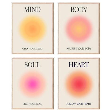 PRICES MAY VARY. 【Posters for Room Aesthetic】: Welcome to our collection of Mind-Body-Soul Print Positive Aura Posters, where art meets mindfulness to inspire and uplift your living space. Designed with care and intention, these posters are a beautiful manifestation of positive energy and harmony, aimed at nurturing your mind, body, and soul. 【HD Prints Aura Wall Art】: Our aura wall art posters are printed on high-quality, eco-friendly materials to ensure their durability and long-lasting beauty Bedroom Frame Decor Wall Art, Mind Body Soul Aura Poster, Mind Soul Body Poster, Room Ideas Aesthetic Wall Decor, Trendy Wall Art Bathroom, Aura Decorations, Danish Pastel Aura, Mind Body Soul Tattoo, Aesthetic Pics For Wall