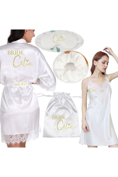 LINK IN BIO Bridal Robes Personalized, Lace Pajamas, Bridesmaid Dressing Gowns, Gown Bridal, Wedding Robe, Bridesmaid Robes, Bridal Robes, Sleepwear Sets, Bridal Party Gifts