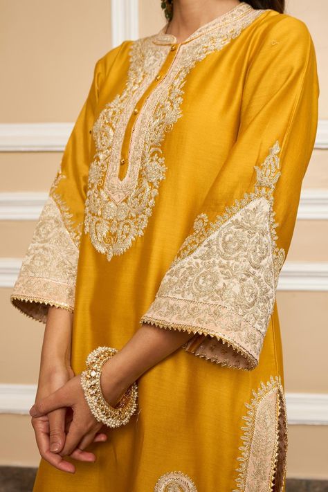 Sheetal Batra, Satin Salwar, Satin Dupatta, Tilla Embroidery, Cotton Night Dress, Yellow Kurta, Pakistan Dress, Colour Combinations Fashion, Classy Suits