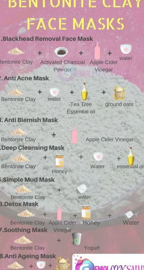 Bentonite Clay Face Mask, Anti Acne Mask, Bentonite Clay Mask, Acne Mask, Face Mask Recipe, Clay Face Mask, Clay Face, Clay Faces, Natural Skin Care Routine