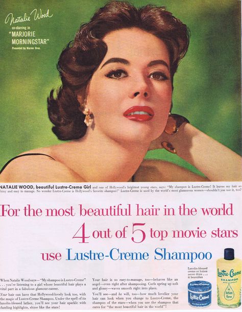 gallery photo Female Movie Stars, Beauty Salon Decor, Natalie Wood, Beauty Ad, Vintage Cosmetics, Vintage Makeup, Top Movies, Magazine Ads, Vintage Advertisement