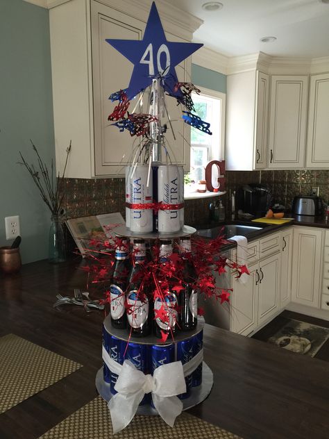 Michelob Ultra Birthday Beer Cake Tower 21st Birthday Gifts For Guys, 40th Birthday Ideas For Men, Mens 40th Birthday, Birthday Party Ideas For Men, Birthday Ideas For Men, 40th Birthday Party Ideas, Boyfriends 21st Birthday, 21st Birthday Boy, 40th Birthday Ideas