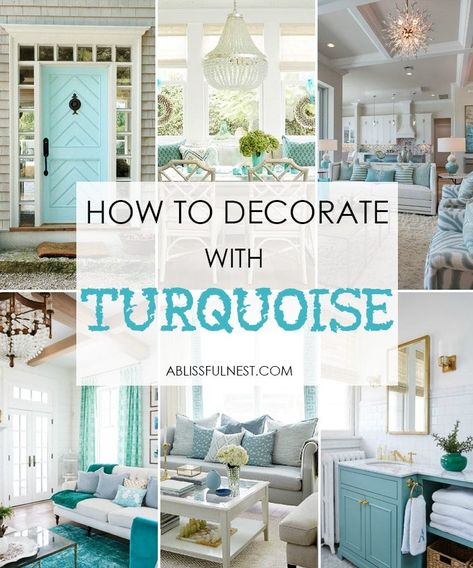 Living Room Turquoise, Coastal Farmhouse Decor, Turquoise Decor, Beach Cottage Decor, Beach House Interior, Easy Home Decor, Florida Home, A Living Room, How To Decorate