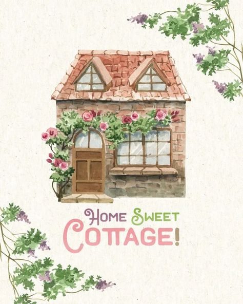 Cottage Drawing, Cottage Illustration, Cottage Wall Art, Watercolor House Painting, Arte Aesthetic, Colour Drawing, Cottage Painting, Cottage Market, Watercolor Architecture