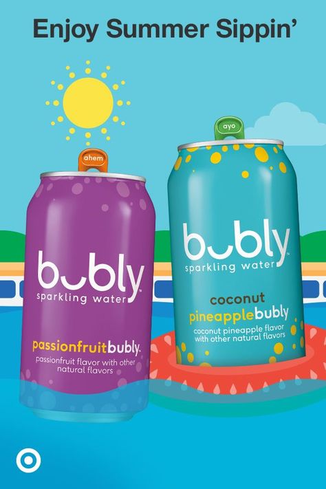 Add delicious chill to your summer lounging with bubly sparkling water. No calories, no sweeteners, all smiles. Find it at Target. Bubly Sparkling Water, Summer Lounge, Grocery Foods, Enjoy Summer, Sparkling Water, All Smiles, Summer Drinks, Natural Flavors, Grocery Store