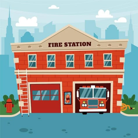 Fire Station Cartoon, Firefighter Drawing, Fire Station Design, Community Helpers Preschool Activities, Community Places, Community Helpers Theme, Community Helpers Preschool, Fire Horse, Kids Worksheets Preschool